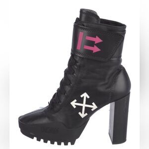 Off-White Leather Lace-Up Booties